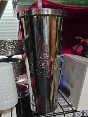 Starbucks Silver Reflective Stainless Steel Tumbler with Straw